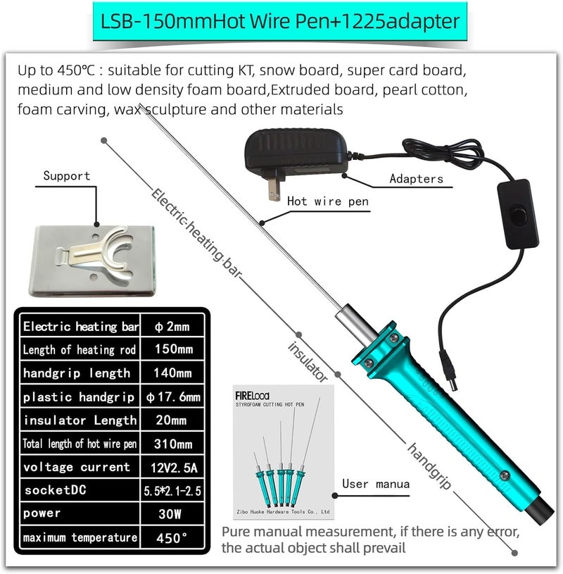 FIRElood Hot Wire Pen, Electric Hot Wire Cutter Pen 15cm, Styrofoam Cutting Hot Pen Hot Wire Cutting Pen for Amateur DIY Heat Cutting Engraving Pen, Art Making, Foam Carving (blue, 150mm) - Image 2